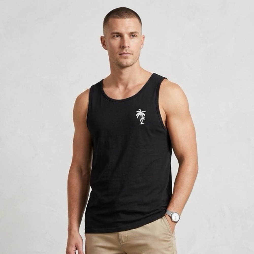 SHEIN Black Tank Top with White Palm Tree